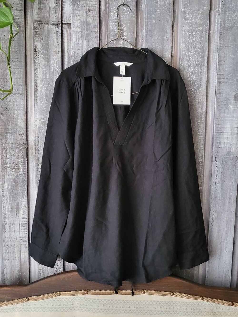 H&M MAMA Black Linen Blend V-Neck Maternity Blouse M